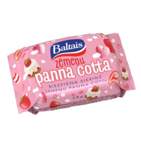 Baltais biezpiena sieriņš. Zemeņu Panna Cotta